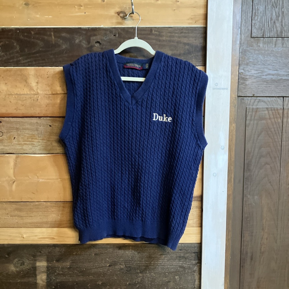 Men's Navy Blue Cable Knit Golfers Vest Size L 100% Cotton Saddlebred